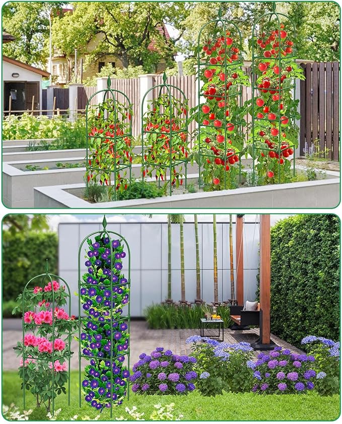 Garden Trellis for Climbing Plants Outdoor & Indoor - 2 Pack 6Ft Tall Rustproof Plant Support Cage for Vines, Flowers, Vegetables, Roses | Heavy-Duty, Adjustable & Decorative MYMULIKEHOME