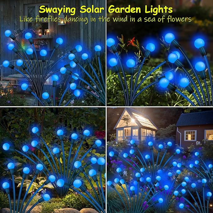 Kohlrabi Solar Garden Lights Outdoor, 2 Pack 20 LED Solar Blue Firefly Lights Waterproof, Sway by Wind, Swaying Light for Yard Patio Backyard Garden Planter Flower Bed Pathway Outdoor Decoration KohlrabiDecor