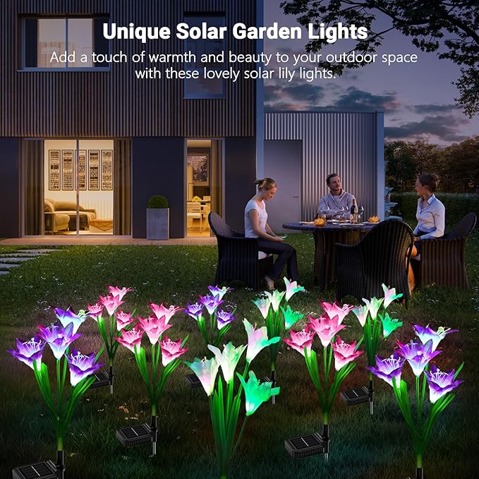 WdtPro Solar Outdoor Lights Garden Decorative 10 Pack, Waterproof Solar Garden Lights with 40 Lily Flowers, Multi-Color Changing Outdoor Solar Lights for Yard Outside Decorations WdtPro