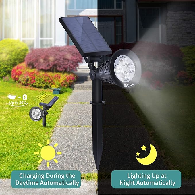 Nekteck Solar Lights, 2-in-1 Solar Spot Lights Outdoor, Waterproof Solar Powered Landscape Spotlights, Bright and Dark Sensing, Auto On/Off for Yard, Pathway, Garden, Driveway (6 Pack, Warm White) Nekteck