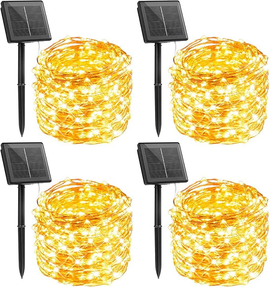 Minetom Solar String Lights, 4 Packs Total 132Ft 400 LED Solar Fairy Lights, Waterproof Solar Lights for Outside Patio Yard Tree Wedding Christmas, Warm White Minetom