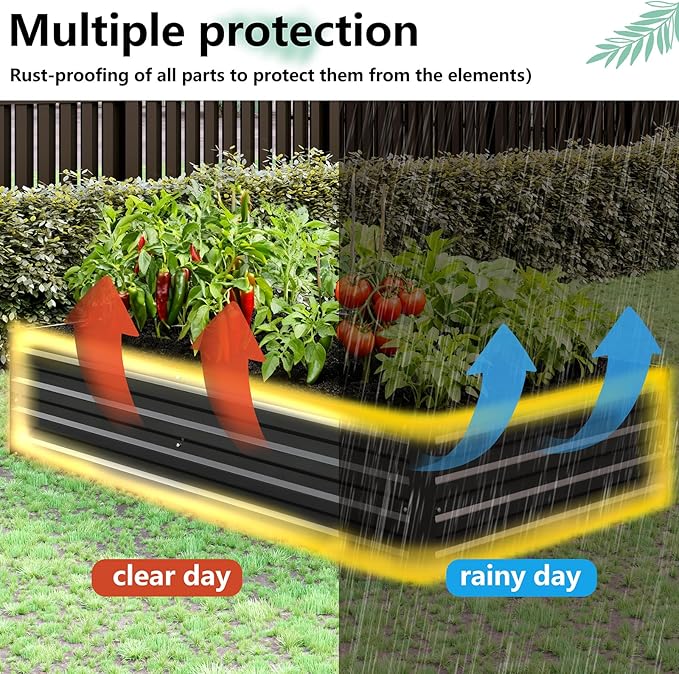 Vengarus 10x3x1FT (2 Pack) Galvanized Raised Garden Bed Kit, Outdoor Metal Planter Box for Vegetables, Rectangular Steel Container, Easy Assembly (Black) Vengarus