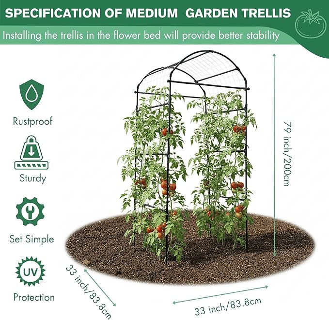 79" Garden Trellis Arch for Climbing Plants – Tall Outdoor Metal Trellis for Vegetables, Peas, Tomatoes,﻿ Cucumber Trellis Arch & Vertical Garden Climber Plant Support for Vine Plants GardenArchTrellisforPlants