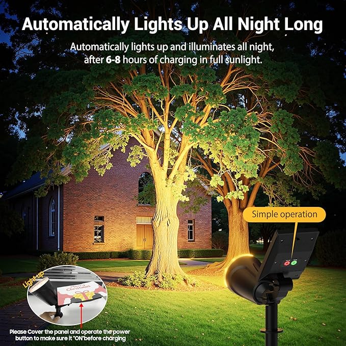 Solar Spot Lights Outdoor Waterproof: 1000LM Big Adjustable Spotlight - 2-in-1 15Hrs+ Long Lasting Spot Light - Solar Powered Spotlights Landscape Lighting for Garden, Yard, Tree, Flag, Wall, Pathway BONLION