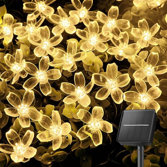Brightown 60 LED Solar String Lights Flower Outdoor Waterproof Fairy Lights for Garden Yard Fence Patio Christmas Tree Wedding Party Decor, Warm White Brightown