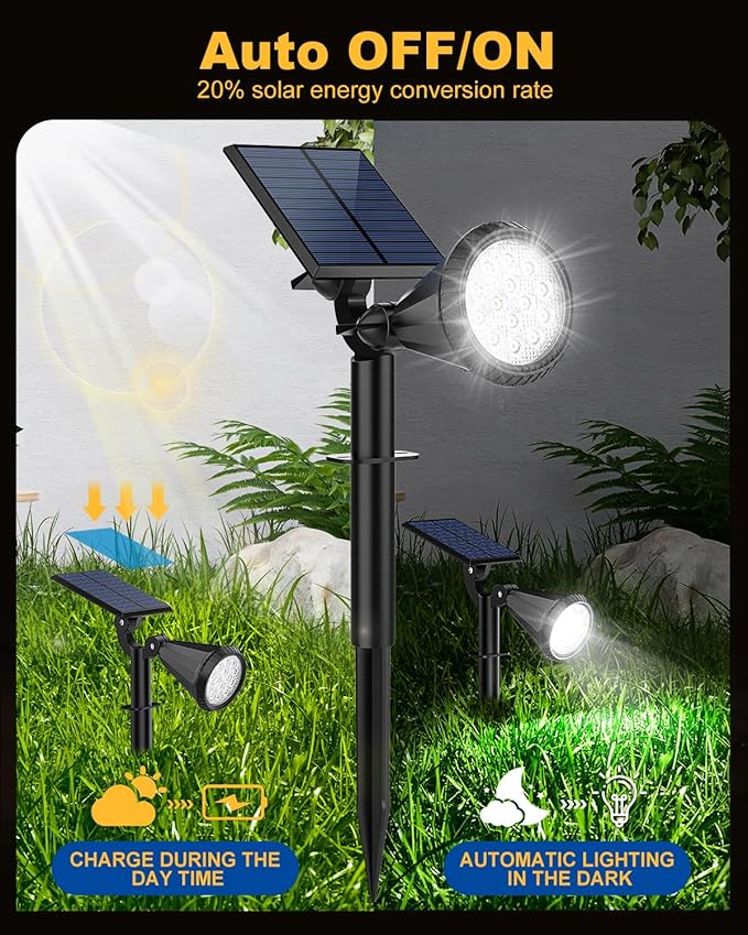 Solar Spot Lights Outdoor, 4 Pack Outdoor Solar Lights for Yard, IP65 Waterproof Solar Spotlights with 4 Modes, 2-in-1 Auto On/Off Solar Landscape Lights for Flood, Wall, Pathway (Cool White) FratinkSolarLights