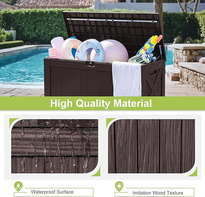 Greesum 120 Gallon Deck Box, Resin Outdoor Storage Container for Patio Furniture, Garden Tools, Pool Accessories, Weatherproof, Lockable, Brown BuynowfromGreesum