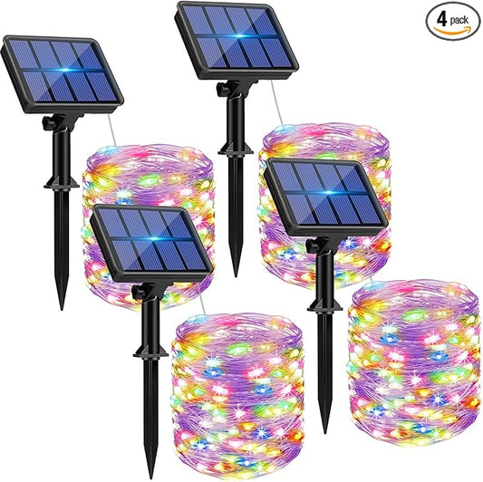 btfarm 4 Pack Solar String Lights Outdoor, Toltal 320LED 132FT Solar Fairy Lights Outside Waterproof 8 Modes, Copper Wire Solar Powered Twinkle Light for Tree Garden Christmas Wedding, Multicolor btfarmdecorativelighting
