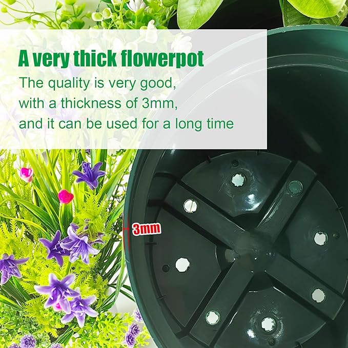 10 Pack Green Plastic Planter Pots, 10 Inch Thick with Multiple Drainage Holes, for Herbs, Strawberries, Flowers - Indoor/Outdoor RooTrimmer