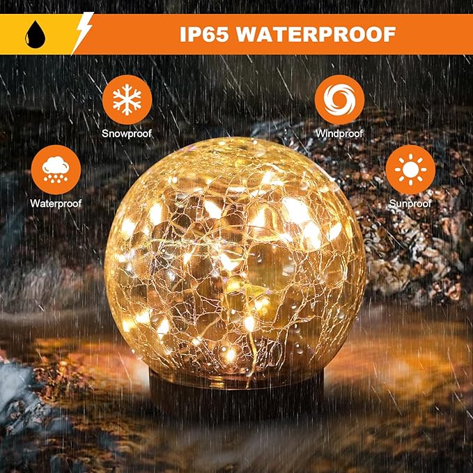 Solar Globe Lights Outdoor Waterproof-Solar Balls-Solar Garden Lights-Orbs for Outside 4 Pack Cracked Glass Ball for Lawn Patio Yard Backyard Decorations MLKNK