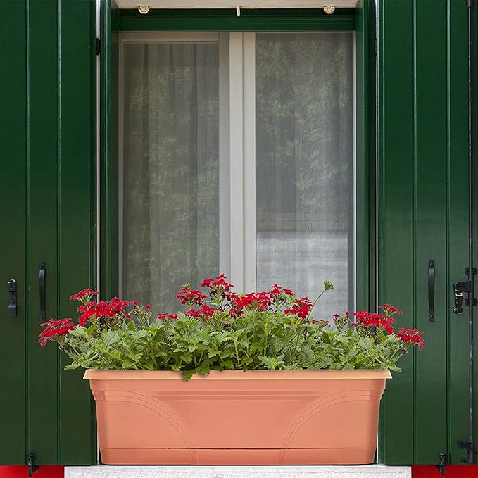 Southern Patio 36 Inch Rectangular Plastic Medallion Hanging Windowsill and Garden Box Planters with Drainage Holes, Terracotta (2 Pack) SouthernPatio