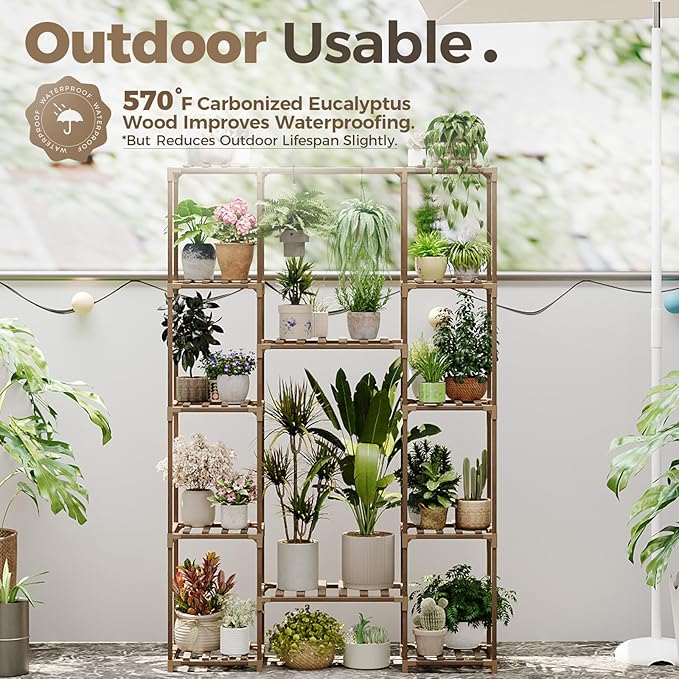 Bamworld 62.2'' Tall Plant Stand Indoor Large Plant Shelf for Multiple Plants Wood Flower Stand Outdoor Hanging Plant Rack for Living Room Garden Balcony Home Decor Bamworld