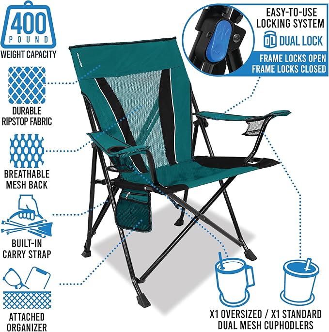 Kijaro XXL Dual Lock Portable Camping Chair - Supports Up to 400lbs - Enjoy The Outdoors in a Versatile Folding Sports & Outdoor Chair Kijaro