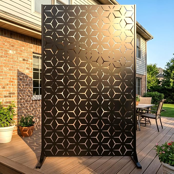 6FT Metal Privacy Screen Outdoor – Decorative Laser Cut Privacy Fence Panel for Patio, Deck & Garden, Rustproof Steel Privacy Divider, Modern Geometric Design, Freestanding Outdoor Privacy Screen TALLYVERUS