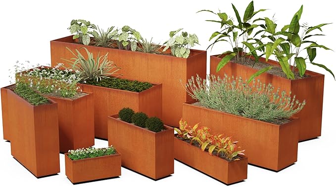 PLANTERCRAFT Corten Steel Planter Rectangle Outdoor Metal Garden Box Heavy Duty | Made in USA | Fully Assembled Plantercraft