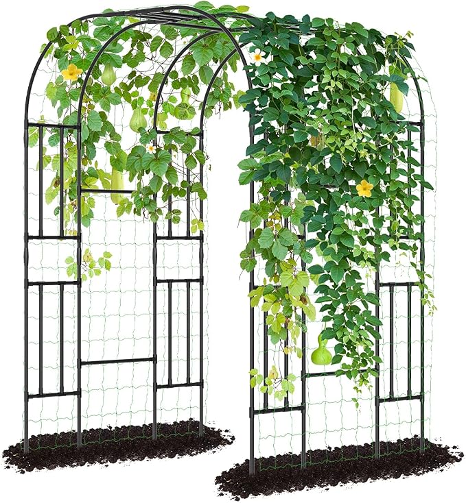 DoCred Large Tall Garden Arch Trellis for Climbing Plants Outdoor, 87in Tall Metal Garden Arbor Wedding Arches for Lawn, Party, Backyard Decoration DoCred