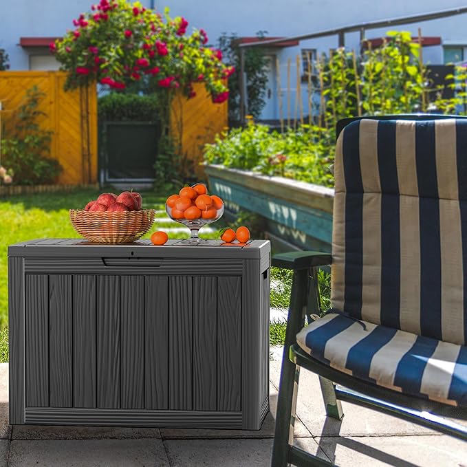45 Gallon Waterproof Outdoor Storage Box,Resin Deck Box,Lockable Outside Storage Box Container for Patio Furniure,Garden,Tools (45 Gallon,Black) MAIUSCOLI