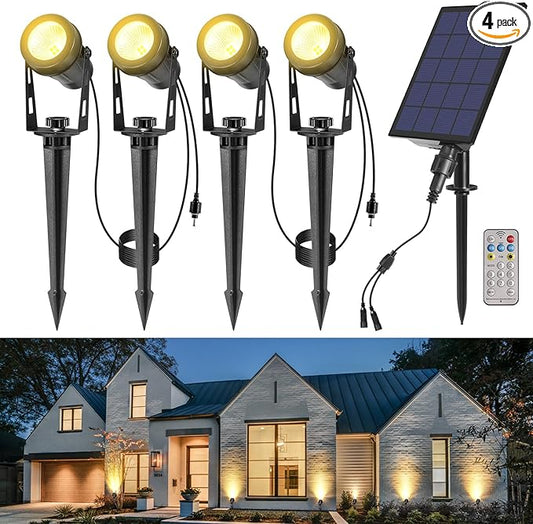 Solar Spot Lights Outdoor, 4-in-1 Landscape Lights with Remote Control, Auto On/Off Solar Uplights for Yard Garden Tree Decoration (Warm White) GreenClick