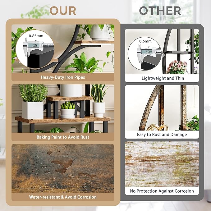 Plant Stand Indoor with Grow Lights - 62" Tall Plant Shelf, Lighted Corner Plant Stands for Indoor Growing, 8 Tiered Large Flower Holder, S-Shaped Decorative Rack for Living Room, Patent Design, Brown BACEKOLL