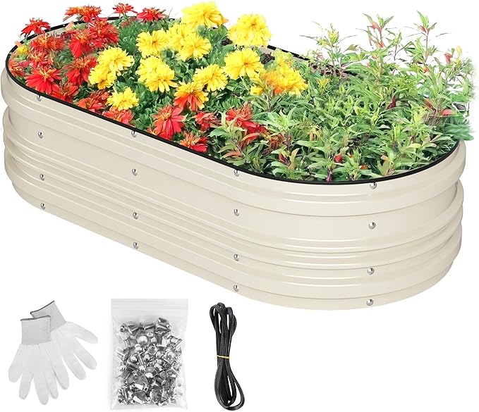 WORKPRO 4x2x1ft Galvanized Raised Garden Bed Set, Rust & Corrosion Protection, Easy Assembly, Safe Edge, Ideal for Vegetables & Flowers, White WORKPRO