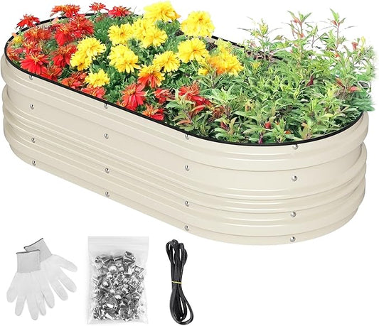 WORKPRO 4x2x1ft Galvanized Raised Garden Bed Set, Rust & Corrosion Protection, Easy Assembly, Safe Edge, Ideal for Vegetables & Flowers, White WORKPRO