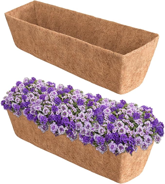 Halatool 2 Pack 30 Inch Window Box Liners Pre-Formed Trough Coconut Liner Natural Coco Fiber Liners for Planters Wall Hanging Basket Flower Pot Fence Railing HALATOOL