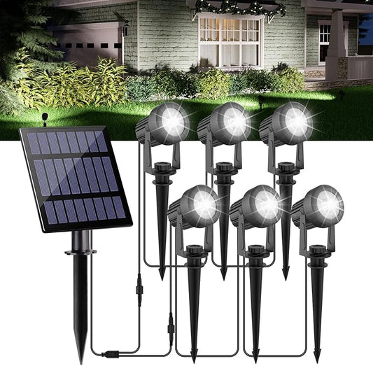 Solar Spot Lights Outdoor, Landscape Spotlights IP65 Waterproof 9.8ft Cable, Dusk to Dawn Solar Uplights for Trees Garden Yard Driveway Porch Walkway Pool (6-in-1, 6000K Cool White) CREPOW
