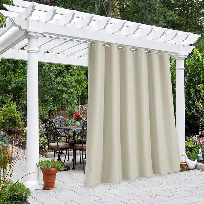 NICETOWN Outdoor Curtain for Patio Waterproof Window Treatment, Grommet Blackout Thermal Insulated Keep Warm in Winter & Cool in Summer Outdoor Drape for Pool/Yard, Beige, 1 Panel, W84 by L108 NICETOWN
