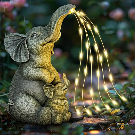 Solar Garden Outdoor Statue with 30 LED Lights - Lawn Decor Elephant Figurine for Patio, Balcony, Yard Ornament - Unique Housewarming Lucky Elephant Mother Gift YDKOJGW