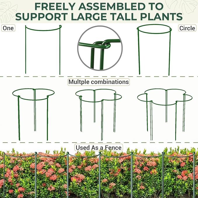 LEOBRO Plant Support, 8 PCS Peony Cages and Supports, Plant Stakes, Plant Supports for Indoor Plants, Outdoor Plants, Monstera Hydrangea Support Cage, 10" W x 24" H LEOBRO