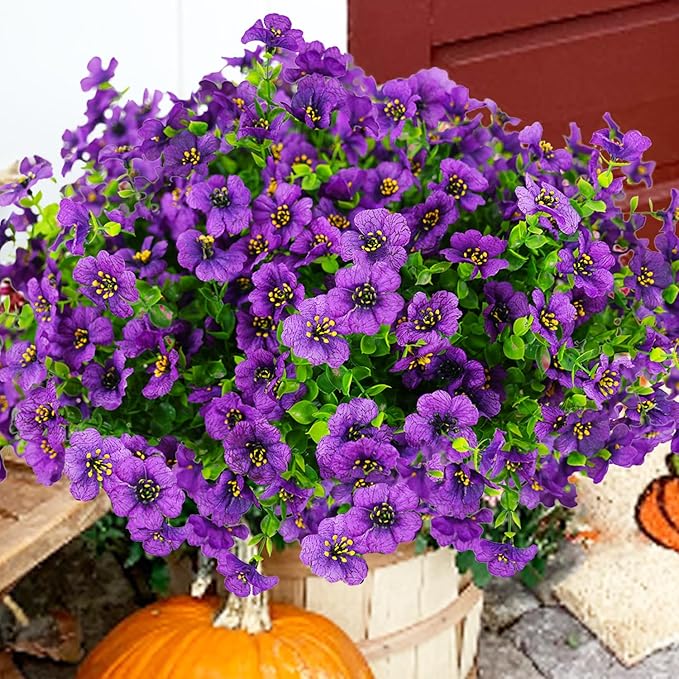 Artificial Flowers for Outdoor, UV Resistant Fake Silk Flowers, Realistic Faux Plants for Outside Indoor Porch Patio Window Box Planter Home Decor (14, Purple) Welcometothetrytuny