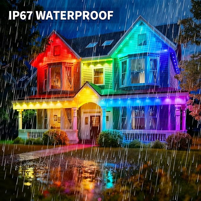 Permanent Outdoor Lights, 300ft Smart Eave Lights with RGB LED Light, IP67 Waterproof, App Control, DIY RGB Light for House Halloween Decorations Rootora