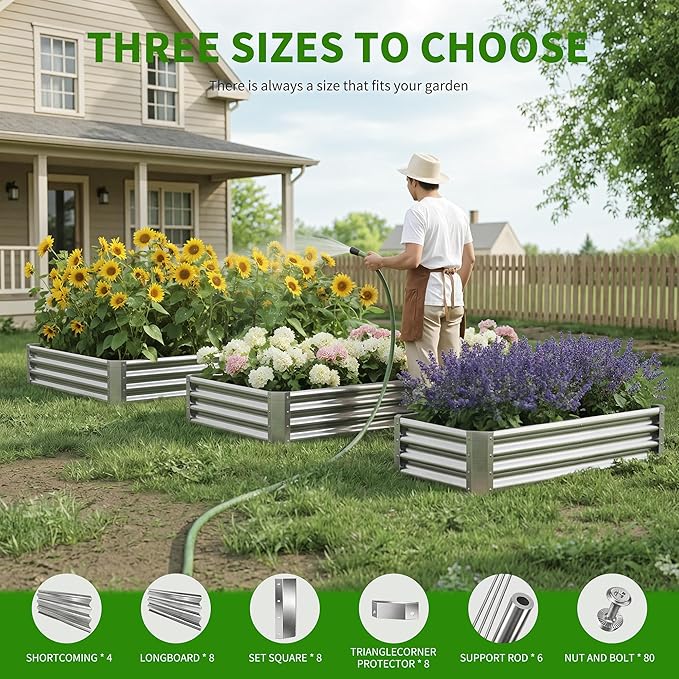 Galvanized Raised Garden Bed,Outdoor Planter Box Metal Patio Kit Planting Bed for Vegetables Flowers Herb (Galvanized, 8x4x1ft-2p) Anmiro