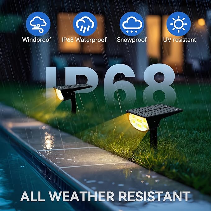 Solar Spot Lights Outdoor IP68 Waterproof, Ultra-Bright Performance，Simple Modes for Easier Operation, Auto On/Off，Solar Powered Landscape Lights for Garden, Yard, Pathway (Warm White, 6 Pack) Home