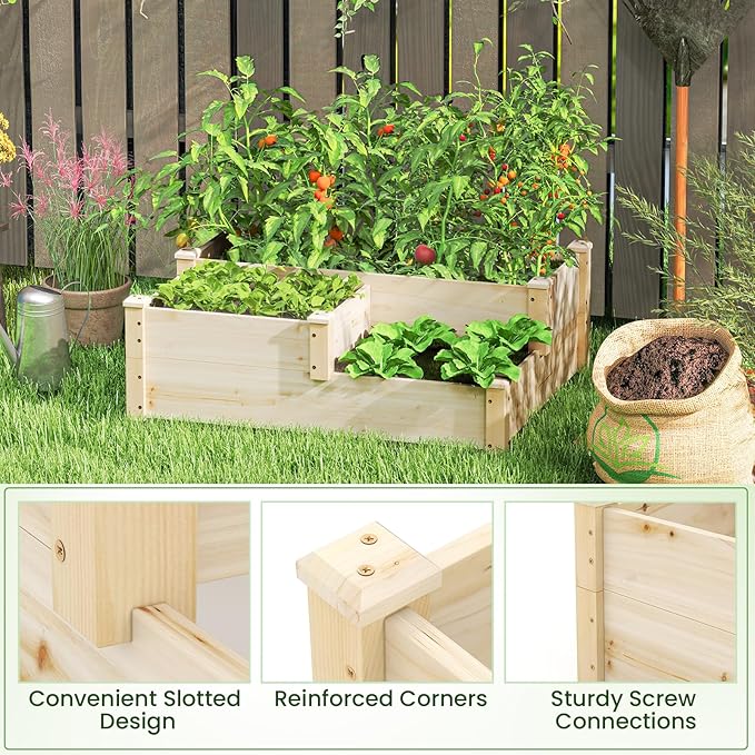 Giantex Raised Garden Bed, Wood Planter Box for Vegetables Flowers Fruit Herb, Easy Assembly, Garden Box Container for Backyard, Patio, Balcony (43" Lx35 Wx14.5 H) Giantex