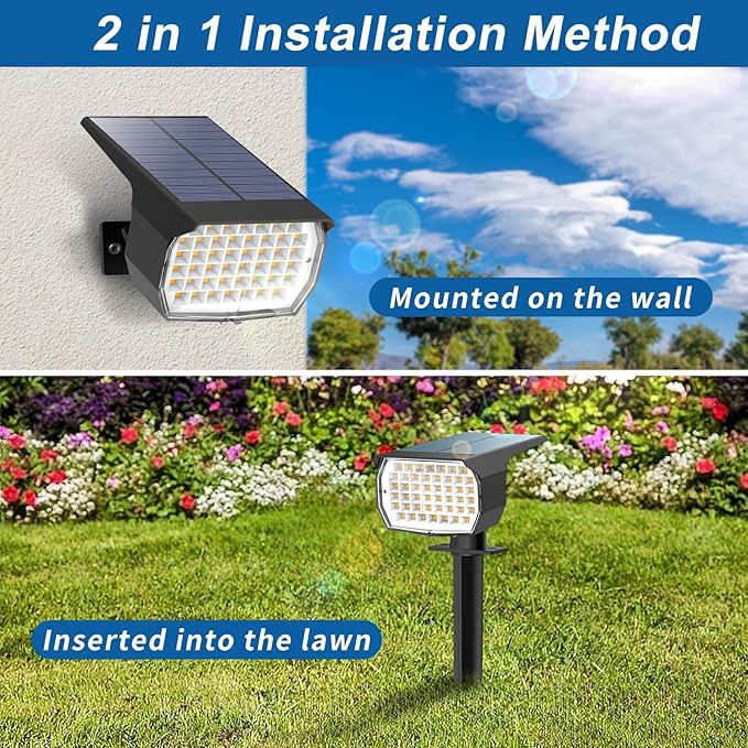 Solar Spot Lights Outdoor Waterproof IP65, 6 Pack Landscape Spotlights with 46 LEDs, 3 Modes Auto On/Off Solar Powered Flood Lights for Outside Pathway, Yard, Garden, Walkway (Warm White) WENATY