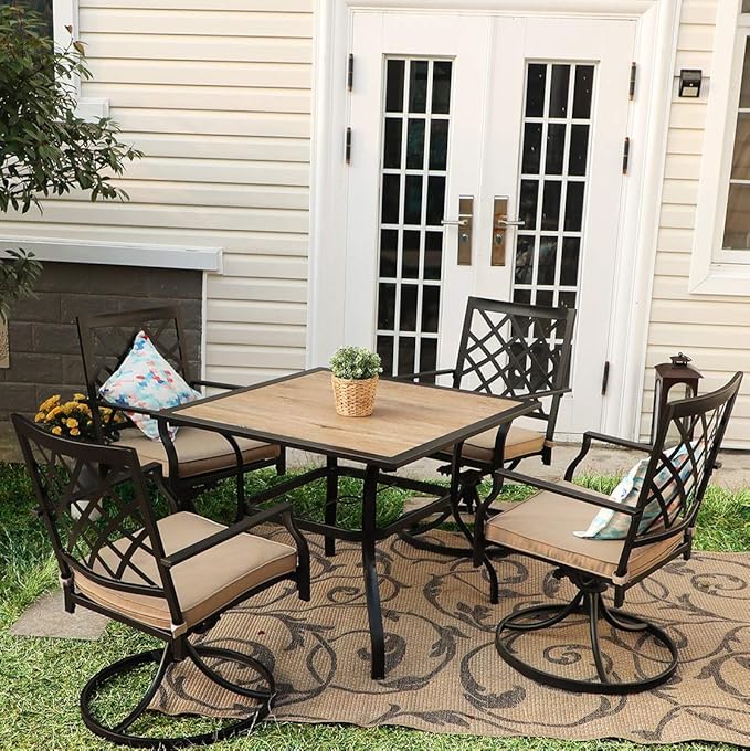 PHI VILLA 37" x 37" Patio Dining Table Outdoor Dining Furniture Umbrella Table with 1.57" Umbrella Hole, Steel Frame with Premium PVC Table Top for Patio, Lawn Garden PHIVILLAThepioneerofcomfortablehouseholdsupplies