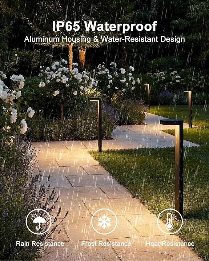 Low Voltage Landscape Lights, 2 Pack Outdoor LED Pathway Light, Wired Path Lighting for Walkway, Garden, IP65 Waterproof, 400LM, 4000K, Modern Cast-Aluminum, Black Lawyettle