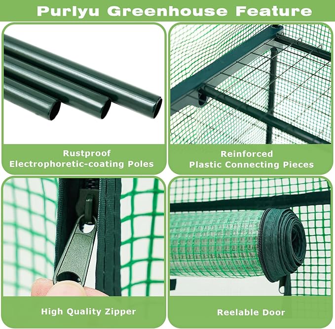Mini Greenhouse for Indoor Outdoor,Plant Green House 4-Tier Rack Stand Portable Greenhouses with Durable PE Cover for Seedling, 2.5x1.6x5.2 FT Ideal Gardening Gifts for Women Men(PLGH704G) Purlyugreenhouse