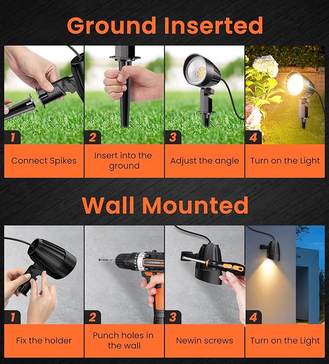MEIKEE 7W Low Voltage LED Landscape Lights 800LM 12V Outdoor Landscape Lighting 2700K Warm White IP66 Waterproof Garden Pathway Lights Yard Lawn Spotlights with Connectors (4 Pack) MEIKEE