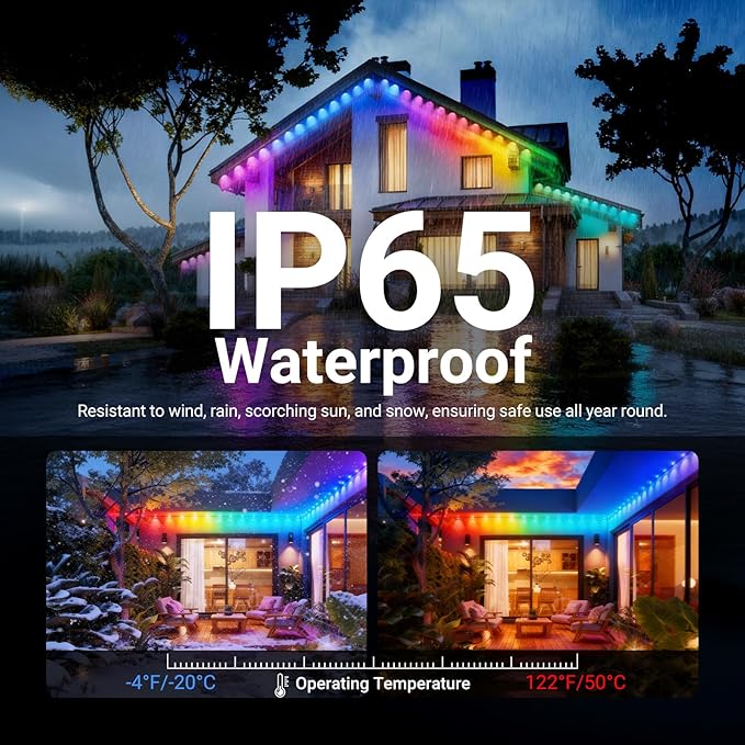NEEWER 96ft Permanent Outdoor Lights for House Decor, Smart AI RGBCW Outside Eaves String Christmas Lighting with 60 LED Lights App Control 50+ Scenes IP65 Waterproof, Compatible with Alexa, NR02 Neewer