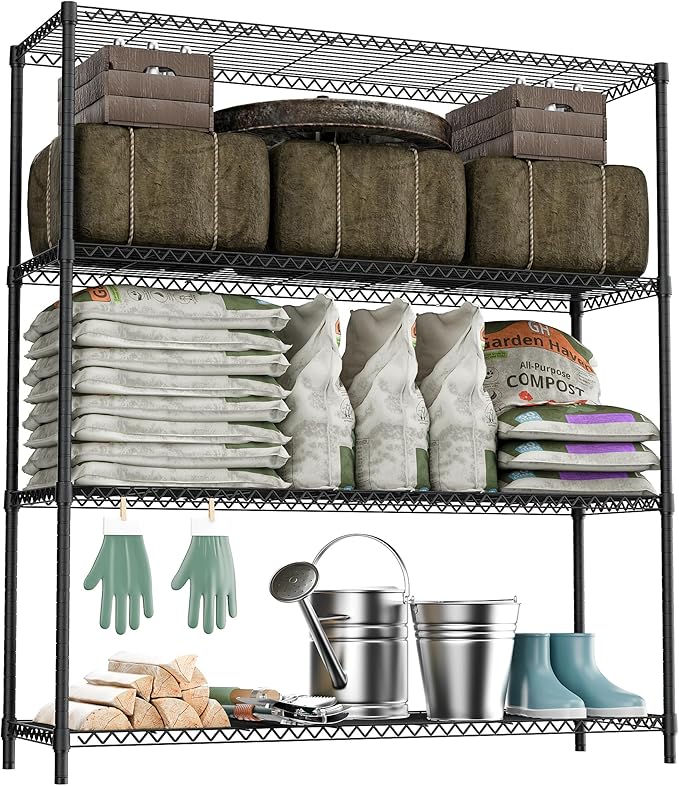 2400LBS 47.3" W Stand Shelf Wire Rust-Proof Outdoor Storage Shelving 4-Tier Utility Shelving Unit for Garden Home,Kitchen,Office Dark Grey 17.7" D x 47.3" W x 59.4" H MEIGAOPLASTICANDMETALHKCOLIMITED
