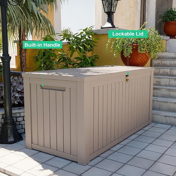 200 Gallon Resin Deck Box, Lockable Patio Outdoor Storage Box for Furniture, Garden Tools and Tools Storage, Waterproof Outside Storage Boxes - Grey OutdoorLivingPerfected