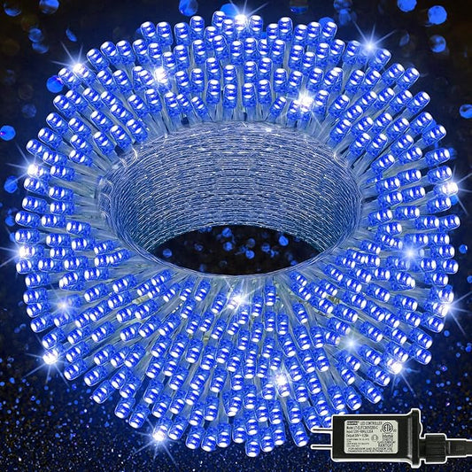 LJLNION 300 LED String Lights Outdoor Indoor, Extra Long 98.5FT Super Bright Christmas Lights, 8 Lighting Modes, Plug in Waterproof Fairy Lights for Holiday Wedding Party Bedroom Decorations (Blue) LJLNION