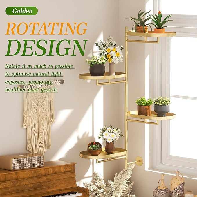 Window Rotating Plant Stand Shelf Indoor Gold Metal Floating Shelves 4-Tier Wall Mount Plant hanger Holders for Wall Planter Modern Home Decor window sill gifts YQSLYSF