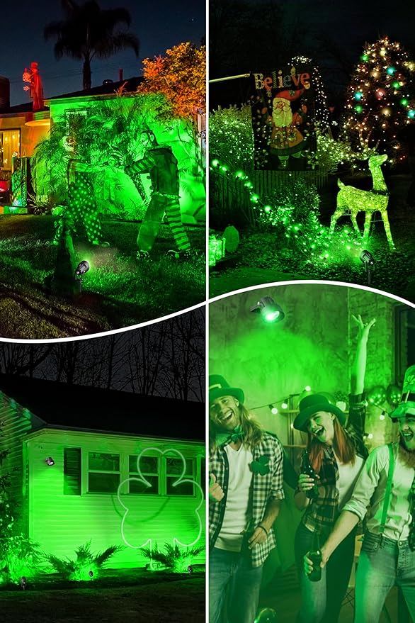 T-SUN Green Spotlight Outdoor, Waterproof LED Landscape Lighting with US Plug, Easy Install 270° Adjustable Outdoor Spot Lights for Garden Tree Yard Decor, 2 Pack T-SUN
