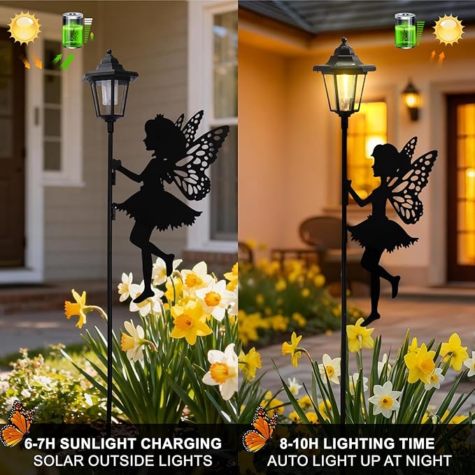 ZKLiLi Fairy Solar Garden Light,Outdoor Garden Fairy Decor Waterproof Large Hanging Lantern Lights Decorations for Patio Yard Porch Lawn Pathway Statues Outdoor Decor Gifts（Warm Light） ZKLiLi
