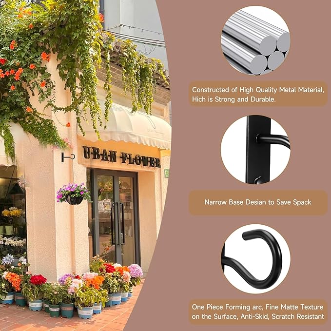 2Pack 4Inch Ceiling Hooks for Hanging Plant, Hanger for Indoor and Outdoor Plant Pots Holder, Wall Hook for Planters, Flower Basket, Wind Chimes, Lanterns, Lights, Bird Feeders, Home Decor-Black AnDocK