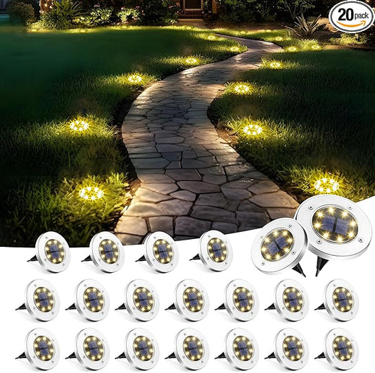 SOLPEX 20 Pack Solar Ground Lights Waterproof, Solar Powered Garden Lights, Landscape Lighting for Pathway Driveway Patio Backyard Walkway (Warm White) Solpex