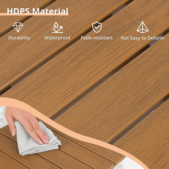 LUE BONA 27 inch Folding Side Table, HDPS Outside End Table for Patio, Porch, Deck, Pool, Weather Resistant, Teak Color Oil Printed LUEBONA